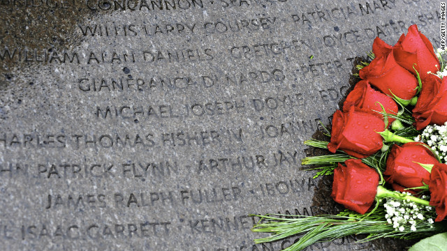 Roses adorn the Lockerbie memorial at Arlington National Cemetery in the U.S.