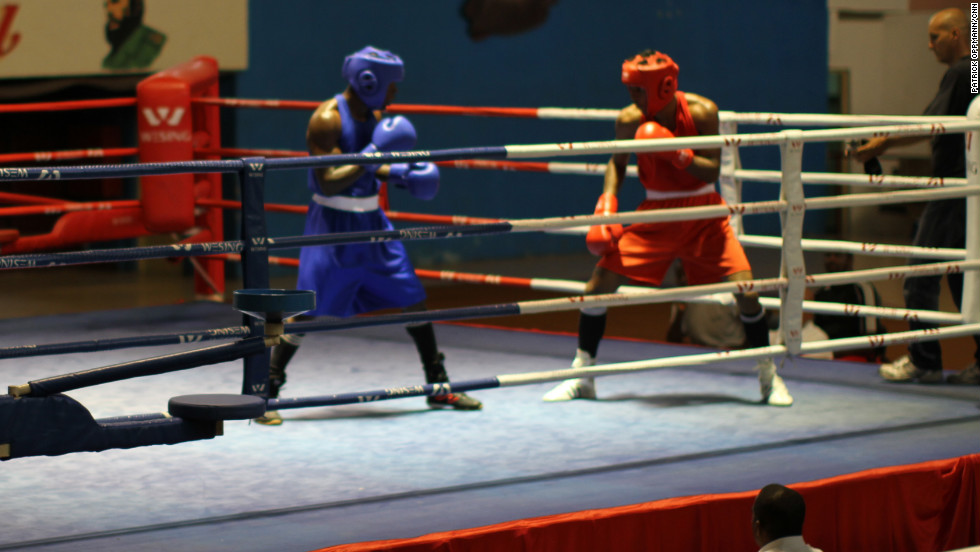 Boxers in Cuba fight at an exhibition match on May 10, 2012. Despite the fact that fighters cannot compete professionally, the country has consistently produced world-class boxers.