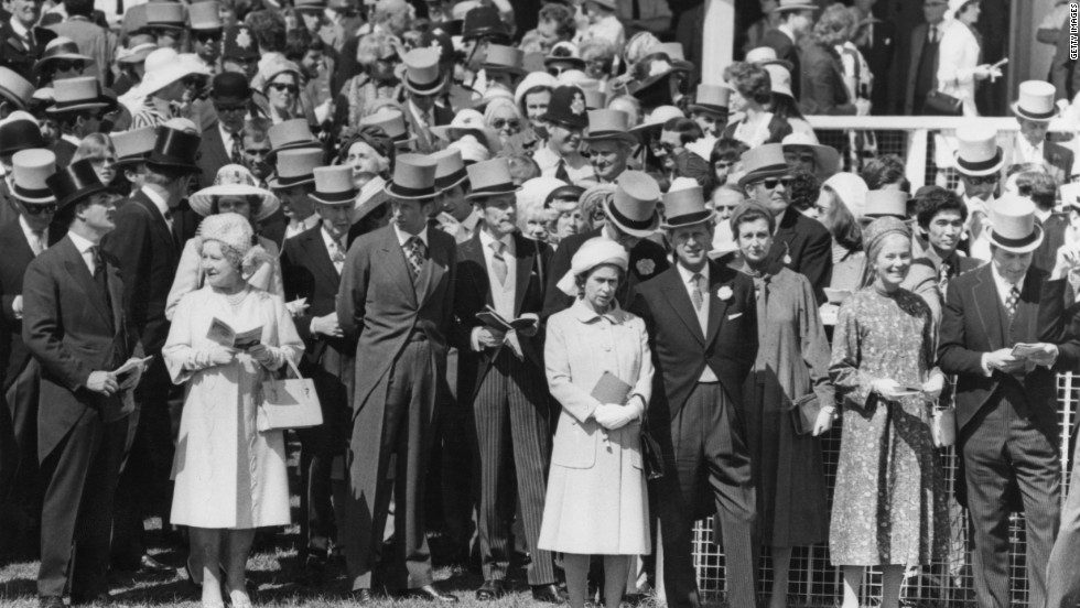 Queen Elizabeth II and the Duke of Edinburgh with members of the royal family including the late Queen Mother, at the Epsom Derby on June 2, 1977. 