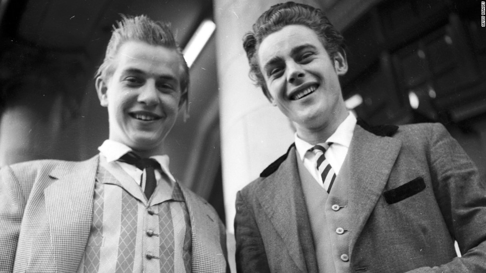 In 1952 &quot;Teddy Boys&quot; were just starting to appear -- these guys were snapped in London in 1955.