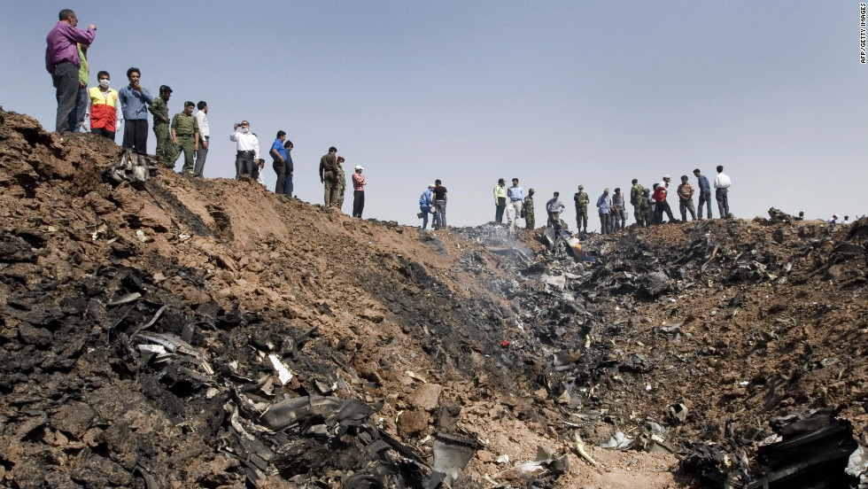 A Caspian Airlines plane went down in a field near the north-central Iranian city of Qazvin, on July 15, 2009, killing all 168 people on board and leaving a huge, smoldering crater.