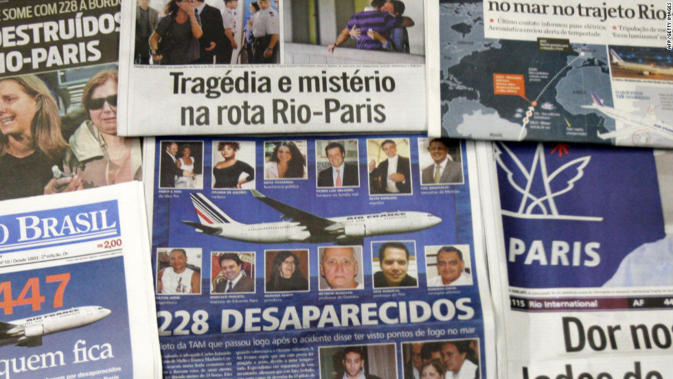 An Air France flight carrying 228 people disappeared from radar over the Atlantic Ocean on June 1, 2009. The Airbus A330 took off from Rio de Janeiro bound for Paris and sent out an automatic signal warning of electrical problems.