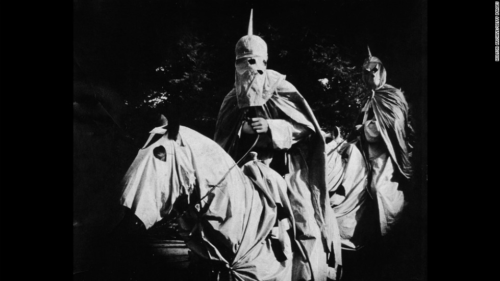 Actors in the silent film &quot;The Birth of a Nation,&quot; released in 1915, portrayed Ku Klux Klan members dressed in full regalia and riding horses.
