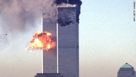 A hijacked commercial plane crashes into the World Trade Center 11 September 2001 in New York. The landmark skyscrapers were destroyed in the attack. The all-out war on terrorism unleashed by Washington after the attacks marked a turning point in US-Arab relations and nowhere more so than in once top ally Saudi Arabia. With 15 of the 19 suicide hijackers carrying Saudi nationality and mastermind Osama bin Laden being the scion of a leading Saudi family, the desert kingdom and world oil kingpin, suddenly found itself on the frontline of the war on terror prosecuted by US President George W. Bush. AFP PHOTO SETH MCALLISTER (Photo credit should read SETH MCALLISTER/AFP/Getty Images) 
