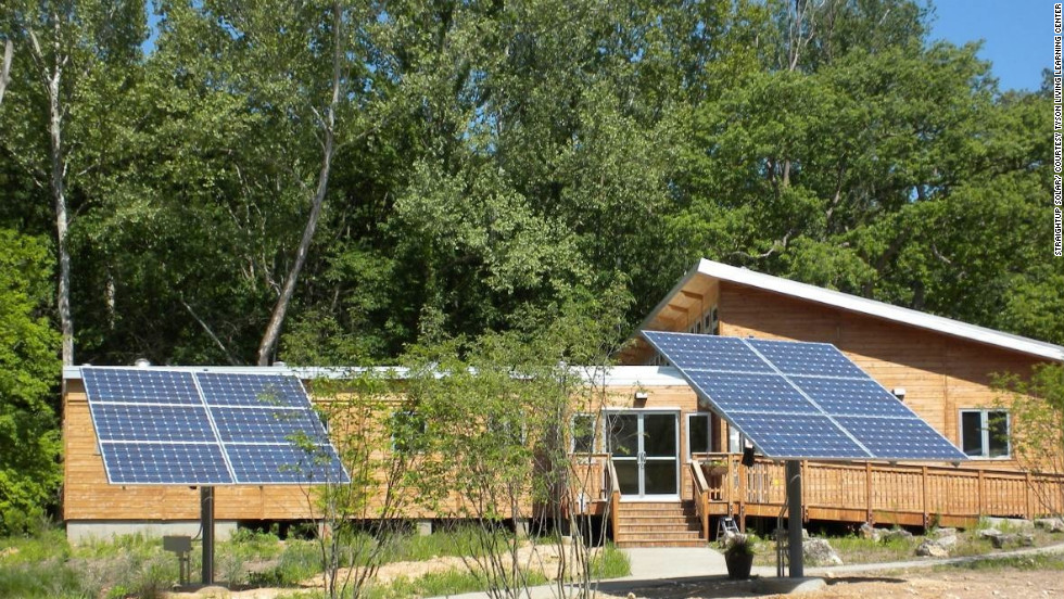 Net zero energy is created by photovoltaic panels mounted on the roof and two horizontal trackers in the front of the building. A rainwater harvesting system provides potable water and graywater is treated in an infiltration garden. Within the building, composting toilets eliminate waste. 