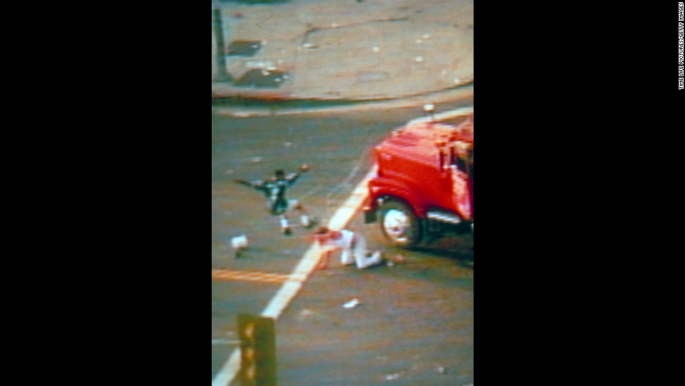 A news helicopter captures video of the beating of Reginald Denny, a white truck driver, after he was pulled from his vehicle. Gov. Pete Wilson declares a state of emergency and calls in National Guard troops.