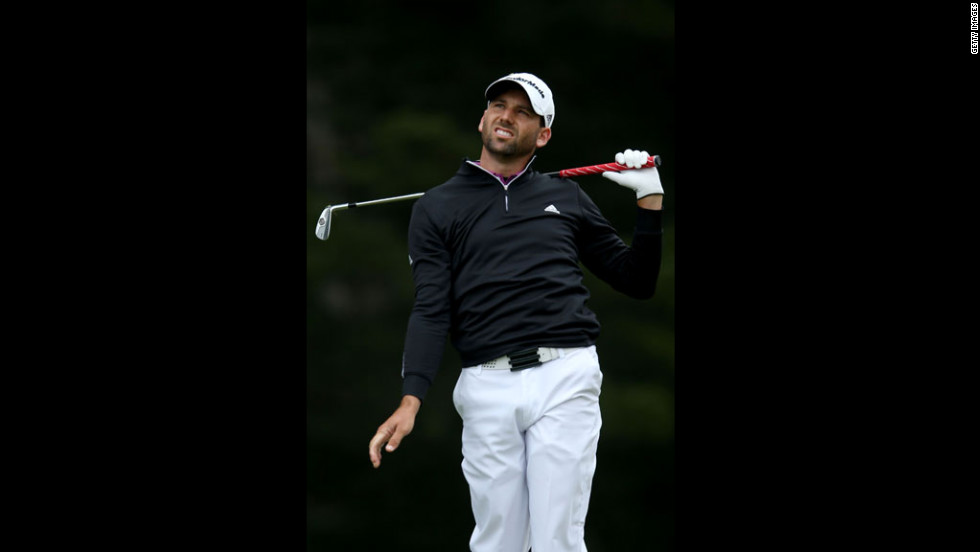 Sergio Garcia of Spain tees off at the third hole.