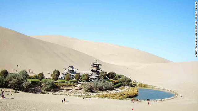 Echoing Sand Mountain is a series of dunes surrounding Crescent Lake. Named for its distinctive shape and aural characteristics, its echoes can be heard as the wind blows over the dunes.