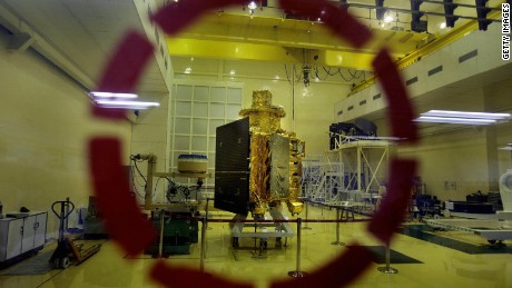 India's first unmanned lunar probe, Chandrayaan-1, is shown here in September 2008. It was launched in October of the same year and radio contact with it lost in 2009. 