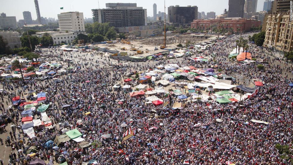 Egyptians fill Tahrir Square on Sunday, June 24, as they wait for the elections commission to announce the winner of the country&#39;s presidential election.