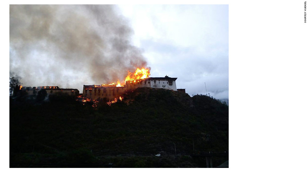 The fire consumed Wangdue Phodrang Dzong Sunday afternoon.