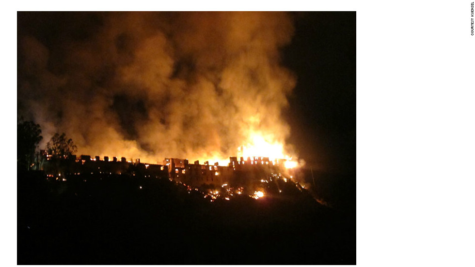 The fire burned through the night at the Wangdue Phodrang Dzong, which was built by Bhutan&#39;s founder.