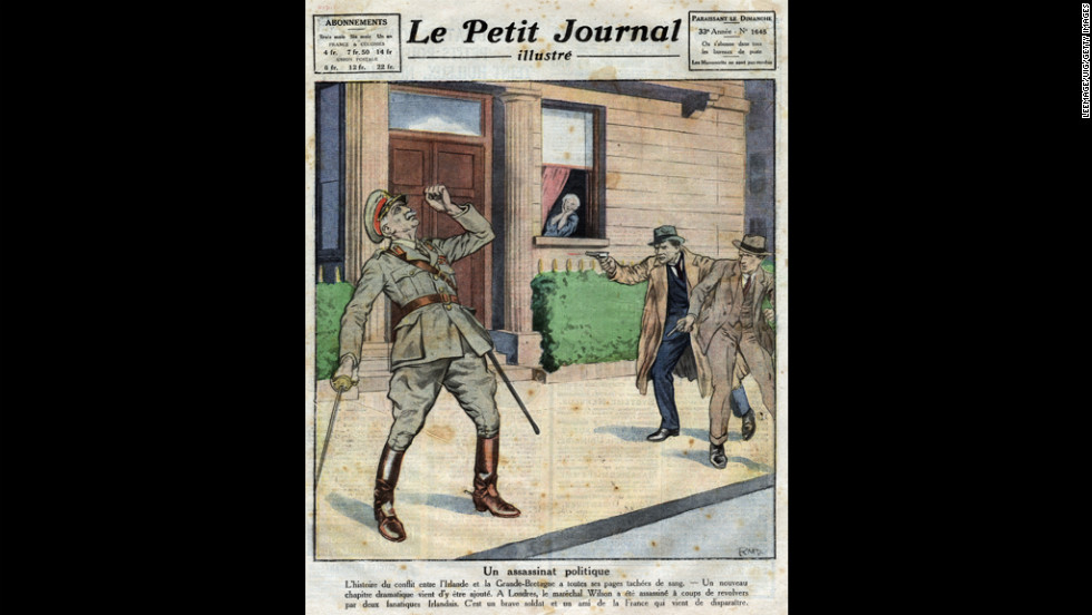 An illustration in the French newspaper Le Petit Journal Illustre portrays the assassination of British Field Marshal Henry Hughes Wilson by two IRA members in 1922. 