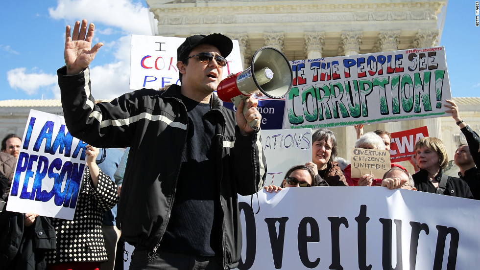 &lt;strong&gt;Citizens United v. Federal Election Commission (2010):&lt;/strong&gt; Activists rally in February 2012 to urge the Supreme Court to overturn its decision that fundamentally changed campaign finance law by allowing corporations and unions to contribute unlimited funds to political action committees not affiliated with a candidate.