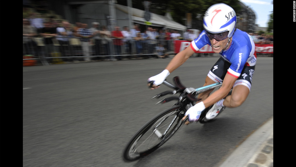 Sylvain Chavanel of France rounds a sharp turn on the course in Liege on Saturday.