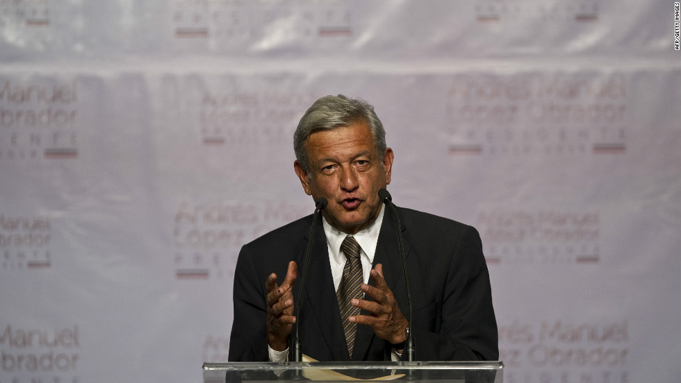 Andres Manuel Lopez Obrador, Peña Nieto&#39;s challenger from the Democratic Revolution Party, says he is unwilling to concede in Mexico City on Sunday.