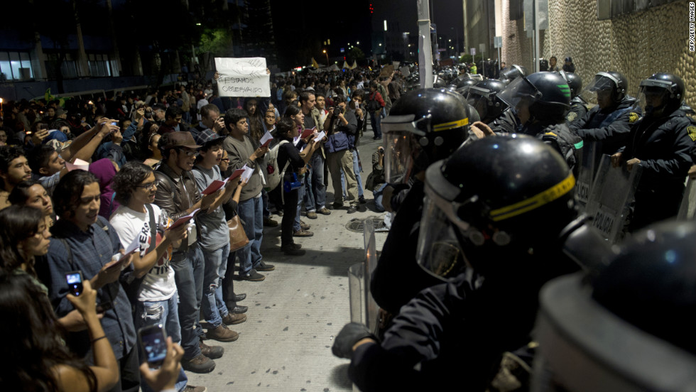 Protesters supporting the &quot;I Am 132&quot; movement rally outside Televisa headquarters in Mexico City on Saturday.