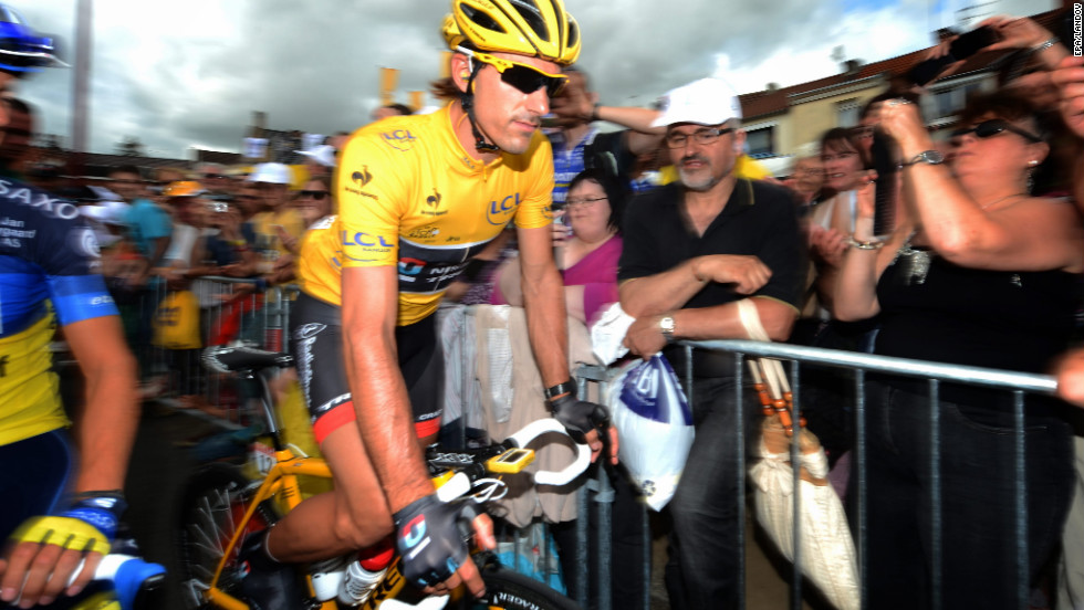 Fabian Cancellara of Switzerland riding for Team RadioShack-Nissan arrives Tuesday for the start of Stage 3, which is 197 kilometers (122 miles) from Orchies to Boulogne-sur-Mer.