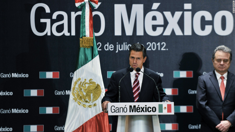 Peña Nieto, representing the Institutional Revolutionary Party (PRI), speaks during a press conference Monday in Mexico City. He said it was time for his country to leave behind the political rancor of the campaign season.