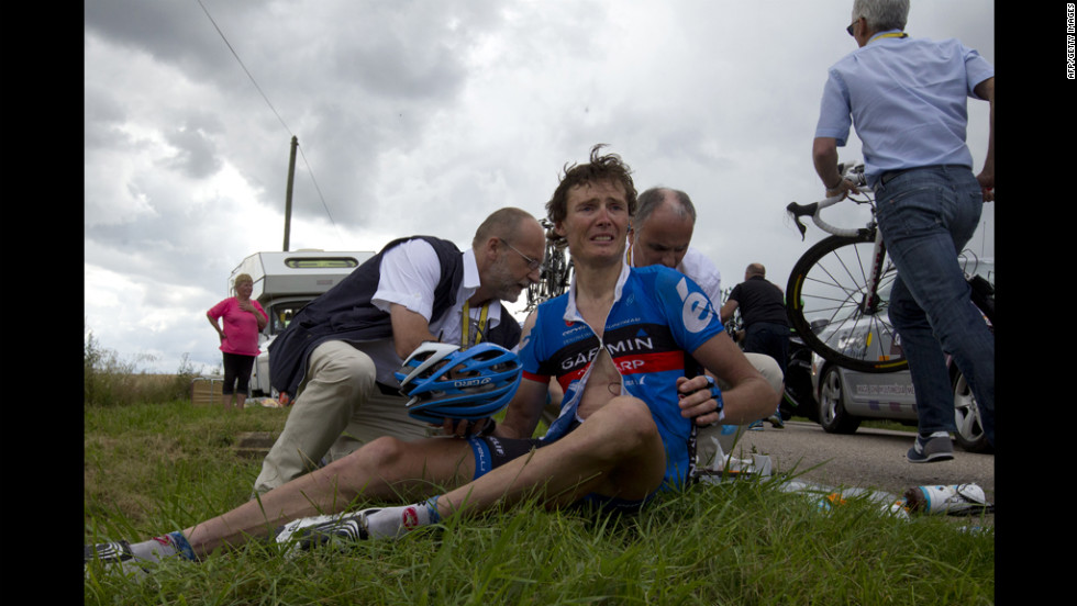 Belgium&#39;s Johan Van Summeren reacts after the crash on Friday, July 6. 