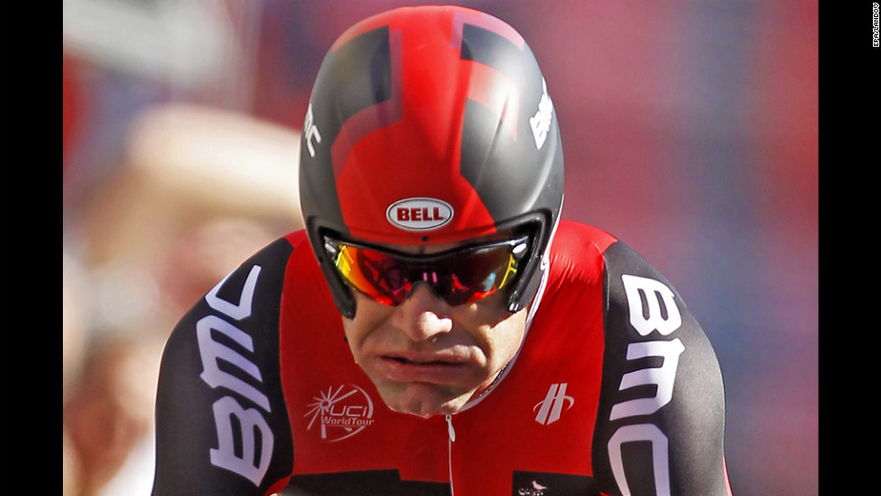 Australian rider Cadel Evans of the BMC Racing team rides the Stage 9 time trial.