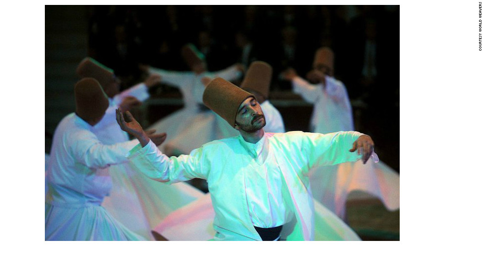 A dervish whirls in religious ecstasy in the Turkish city of Konya, where the Sufi mystic Rumi is buried. &quot;Muslim for a Month&quot; tours visit the tomb and observe the dervishes.