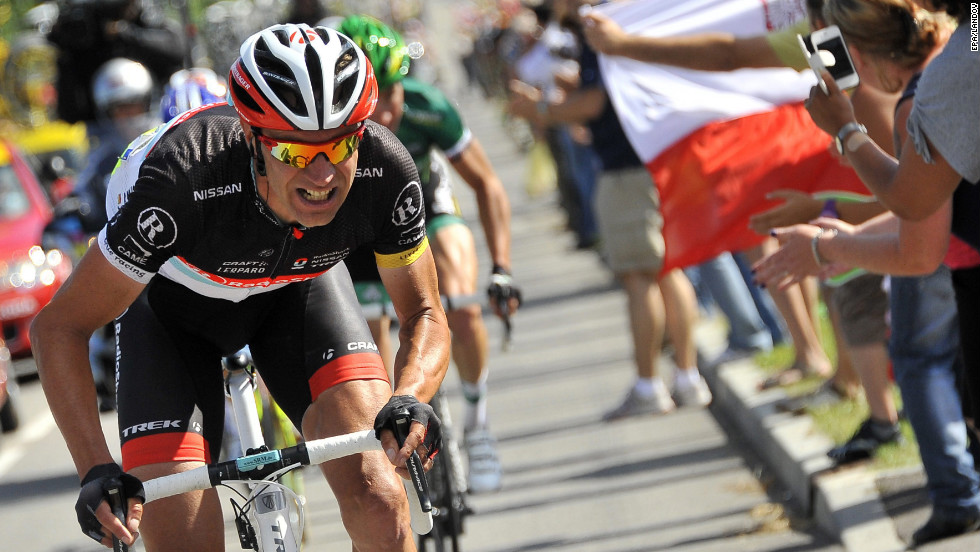 Jens Voigt of Germany attacks on the final climb of Wednesday&#39;s race. He finished third, unable to best Thomas Voeckler of France and Michele Scarponi of Italy.