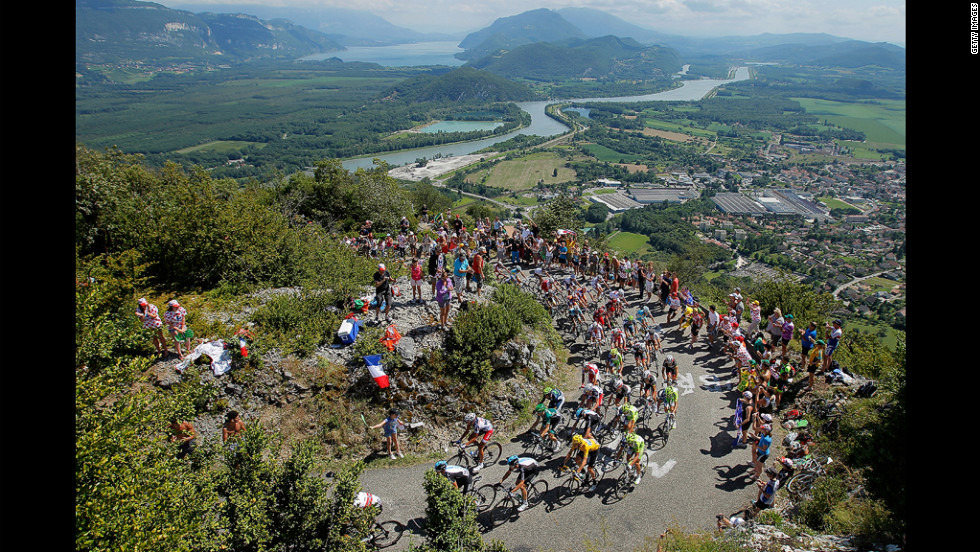 Riders make their way up the Col du Grand Columbier, the most challenging climb of the race, rated as &quot;beyond categorization.&quot; Most climbs are rated from 1 to 4, with four being the easiest. 