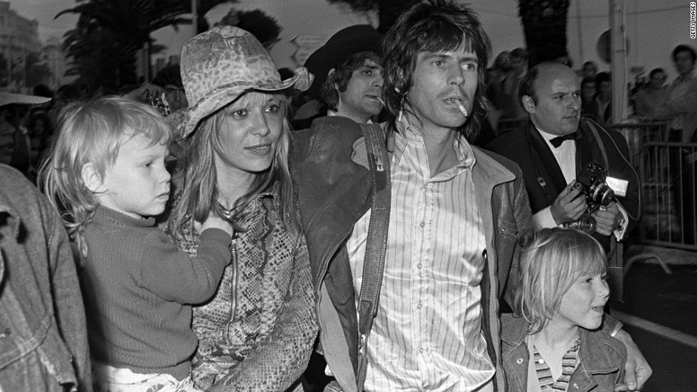 Keith Richards with girlfriend  Anita Pallenberg and their two children at the Cannes Film Festival in 1971. Italian model Anita orginally dated Brian Jones before becoming Keith&#39;s partner from 1967 to 1979.