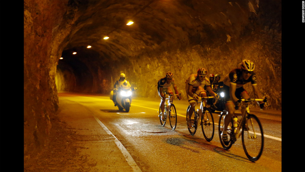 The leading men ride in a tunnel in a breakaway on Friday.