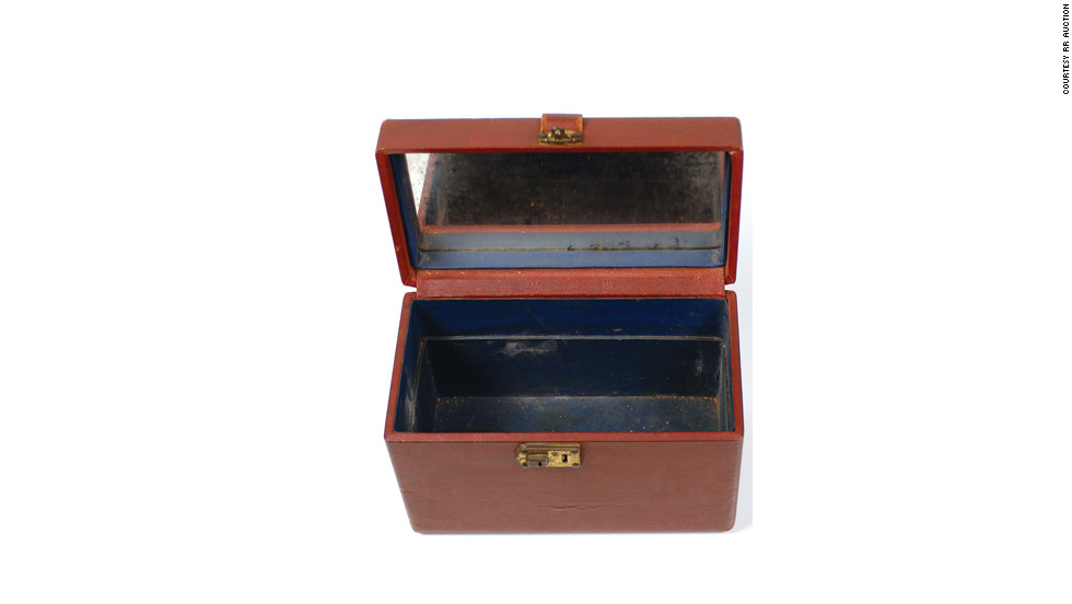 This cosmetic case, belonging to Bonnie Parker, was found in the car she and Clyde Barrow were in during the shootout with police that resulted in their deaths.