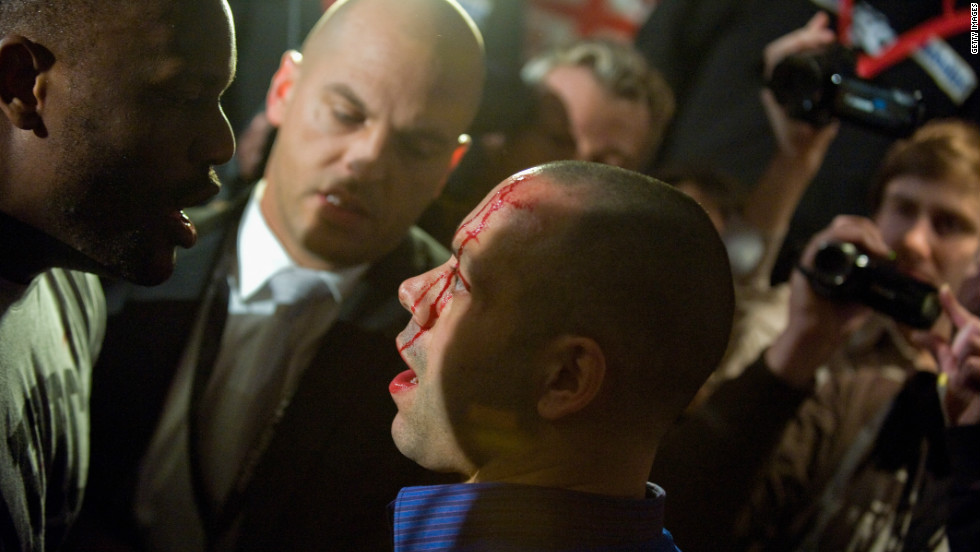 The Haye and Chisora teams then got involved in a violent brawl. Haye&#39;s manager Adam Booth was left with a bloodied face after being allegedly struck with a bottle.