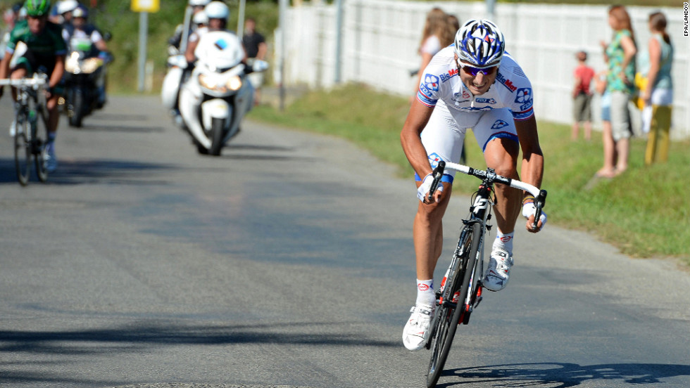 Pierrick Fedrigo of France sprints to the finish to win the 15th stage of the Tour de France on Monday, July 16, covering 160 kilometers (99 miles) from Samatan to Pau, France.