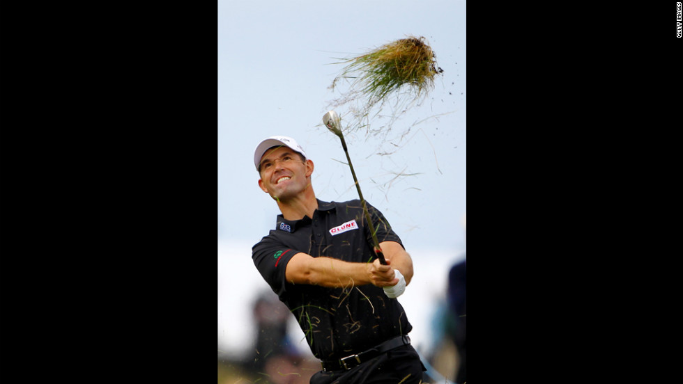 Padraig Harrington of Ireland hits a shot from the rough on the sixth hole Thursday.