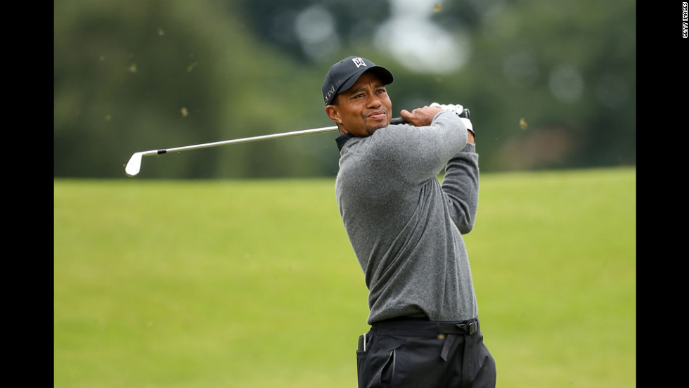 Tiger Woods of the United States hits his second shot on the second hole during the second round Friday.
