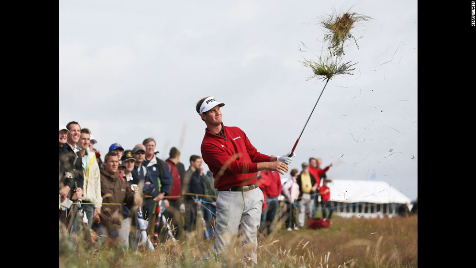 Harris English of the United States plays a shot from the rough on the sixth hole during the second round on Friday.