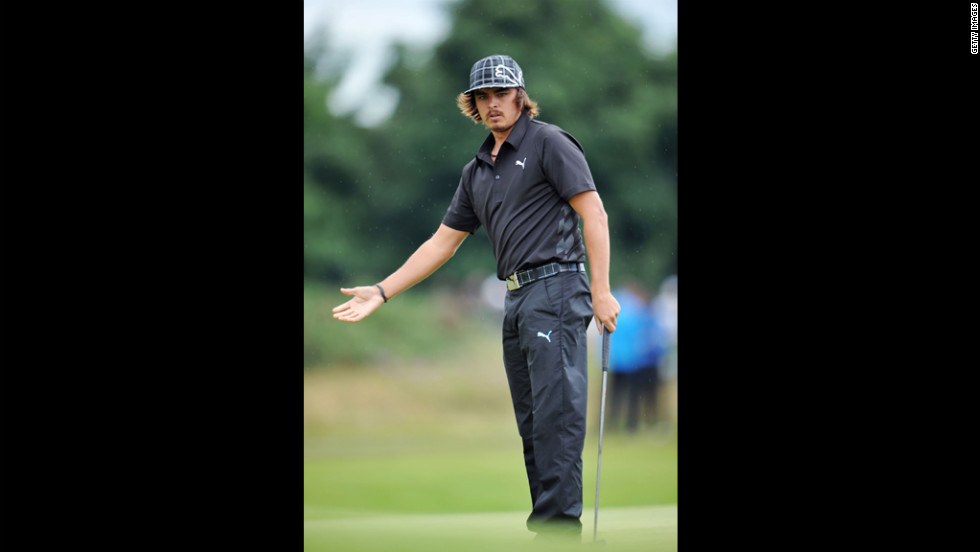 Rickie Fowler of the United States reacts after a putt on the 12th green during the second round Friday.