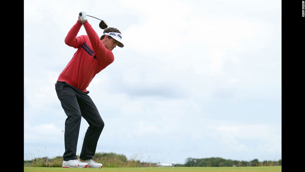 Keegan Bradley of the United States hits his tee shot on the 11th hole during the second round Friday.