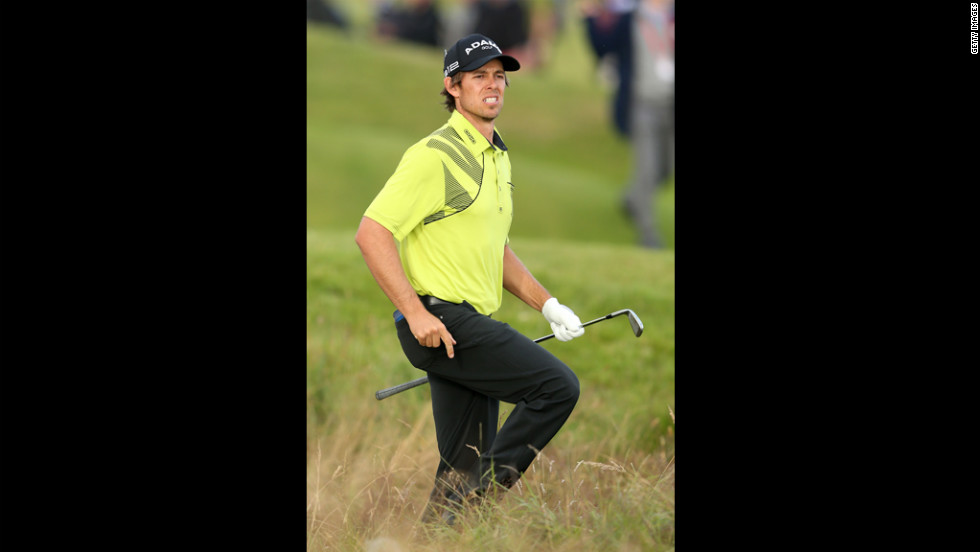 Australia&#39;s Aaron Baddeley follows the flight of a shot during Friday&#39;s second round.