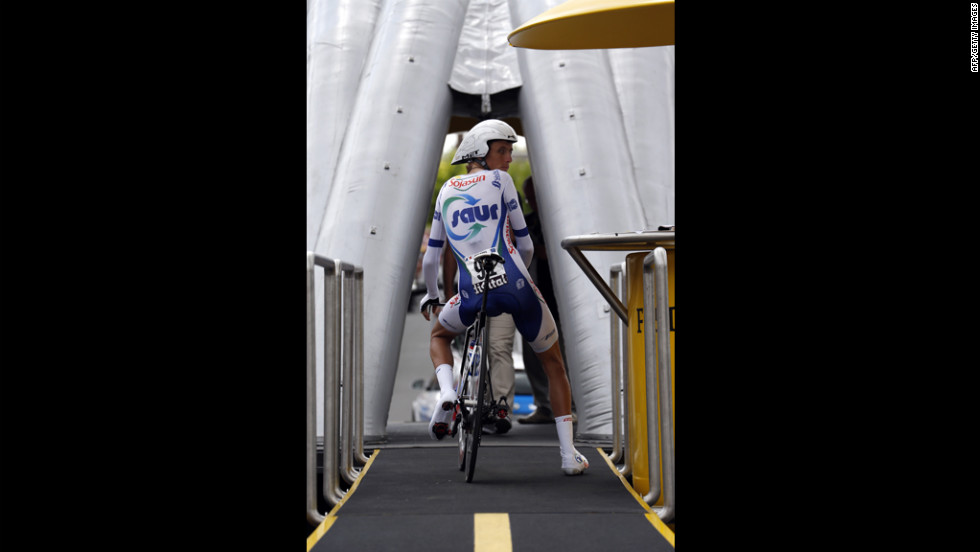 France&#39;s Jerome Coppel readies himself before Saturday&#39;s stage. 