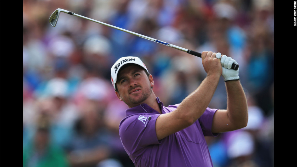 Graeme McDowell tees off on the fifth hole. 