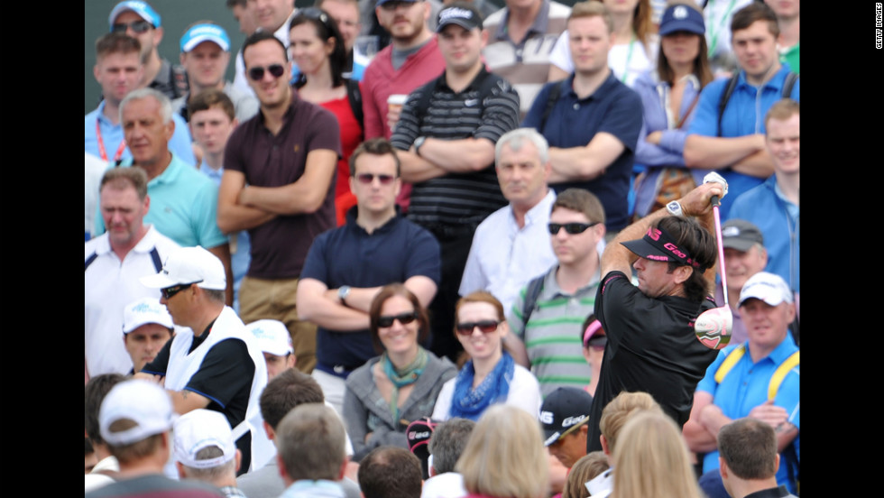 The crowd watches American golfer Bubba Watson, this year&#39;s Masters champion.