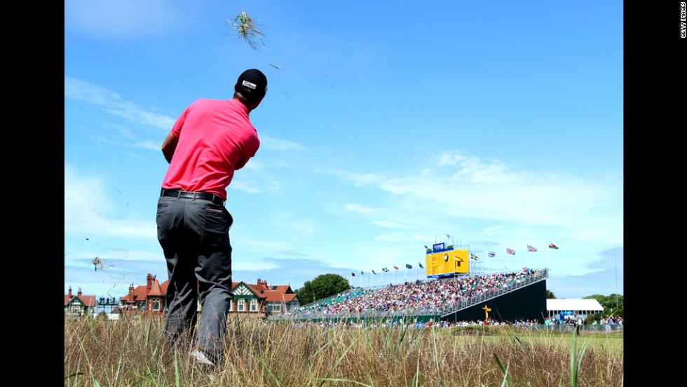 Nicolas Colsaerts of Belgium, who finished with a 279 at one under par, plays a shot from the rough on the 18th hole Sunday.