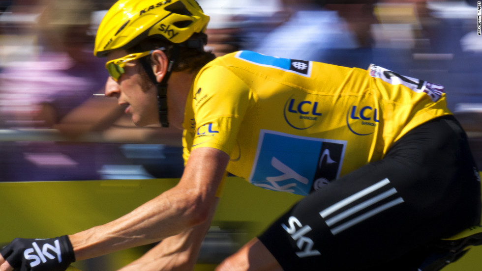 Race winner Bradley Wiggins riding on the Champs Elysees on the final stage of the 2012 Tour de France.