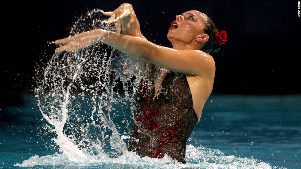 It sounds like an oxymoron, but solo synchronized swimming was made an Olympic sport in 1984 -- and discontinued in 1992. Here, Bulgarian Kalina Yordanova competes at the 2012 European Synchronized Swimming Championships in the Netherlands.