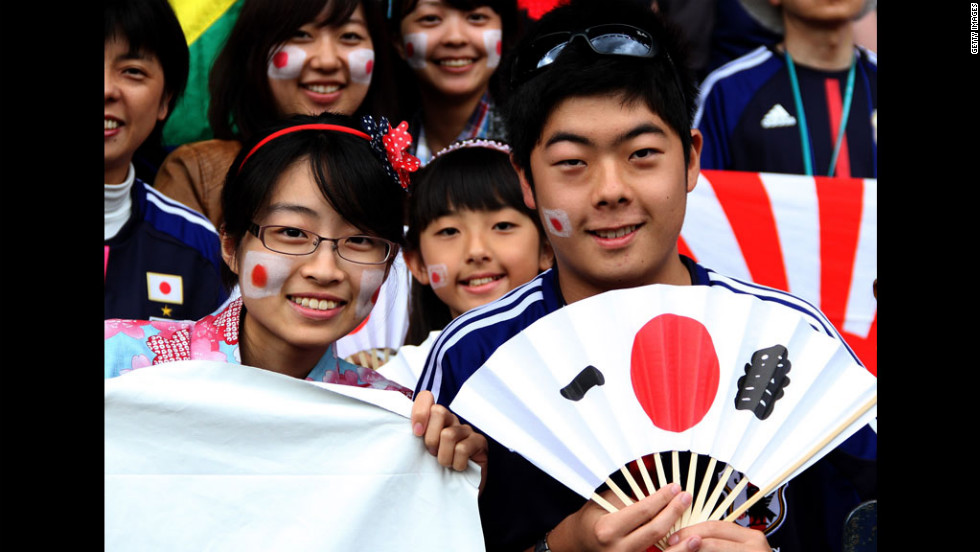 Japanese fans show support for their team during the men&#39;s first-round match between Spain and Japan at Hampden Park in Glasgow, Scotland on Thursday.