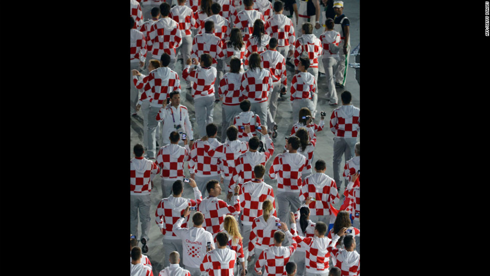 Croatia&#39;s delegation parades during the opening ceremony.