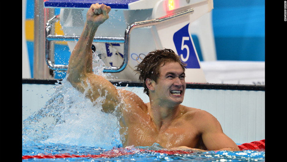 American swimmer Nathan Adrian celebrates after winning the men&#39;s 100-meter freestyle final.