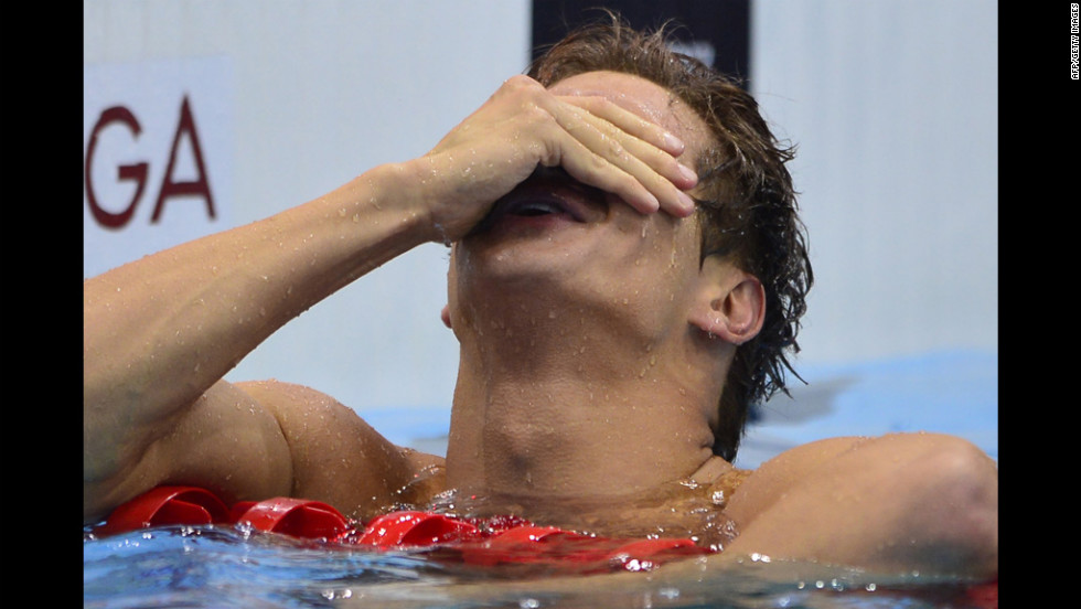 U.S. swimmer Nathan Adrian reacts after winning the men&#39;s 100-meter freestyle.