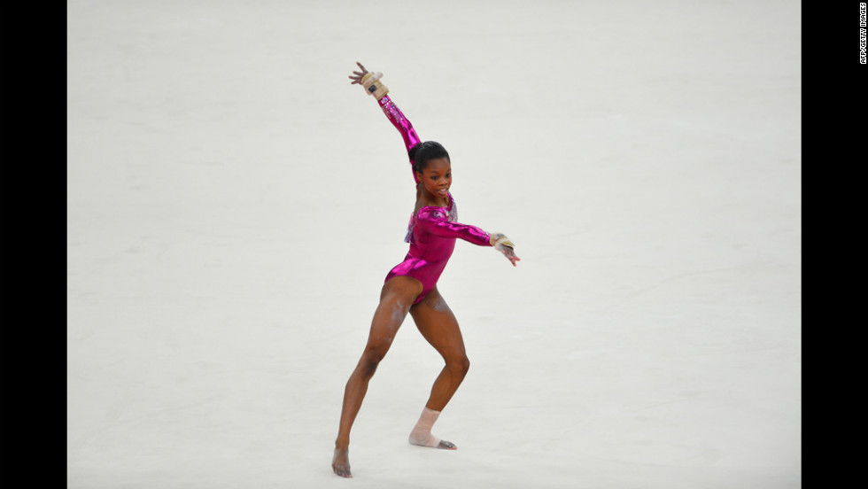 Gymnast Gabrielle Douglas performs in the floor exercise at the North Greenwich Arena.